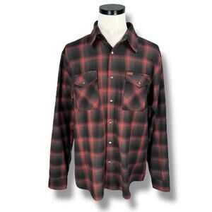 Dixxon The Evo Flannel Shirt Men’s Large Black Red Plaid Pearl Snap Button-Up